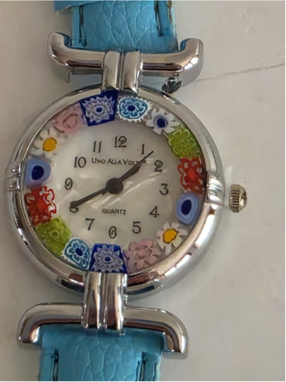 Uno Alla Volta / Glass of Venice Murano Glass Millefiori Watch – Light Blue...